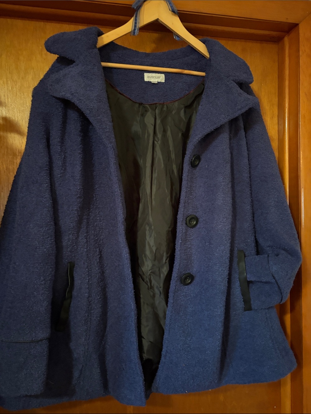 Avenue Navy Bouclé Pea Coat with Button Front